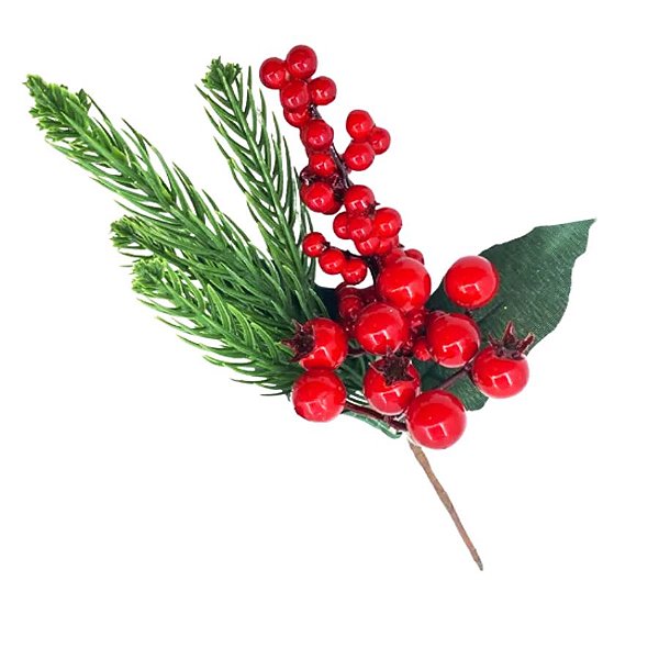 Pick Decorativo de Natal - Galhos com Frutas Vermelhas - 25cm - 1 unidade - Rizzo