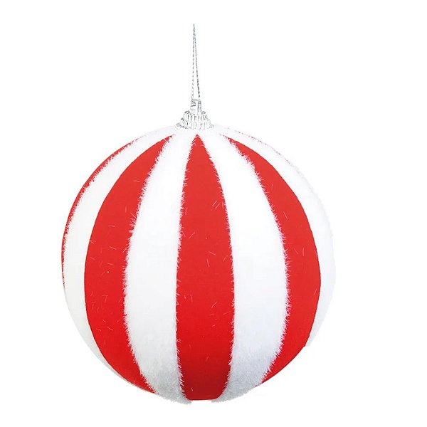 Kit Bola De Natal - Listrada Veludo Vermelho e branco - 9,5cm - 4 unidades - Cromus - Rizzo