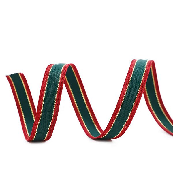Fita Decorativa Aramada - Listrado Verde, Vermelho e Ouro - 1,6x914cm   - 1 unidade - Cromus - Rizzo