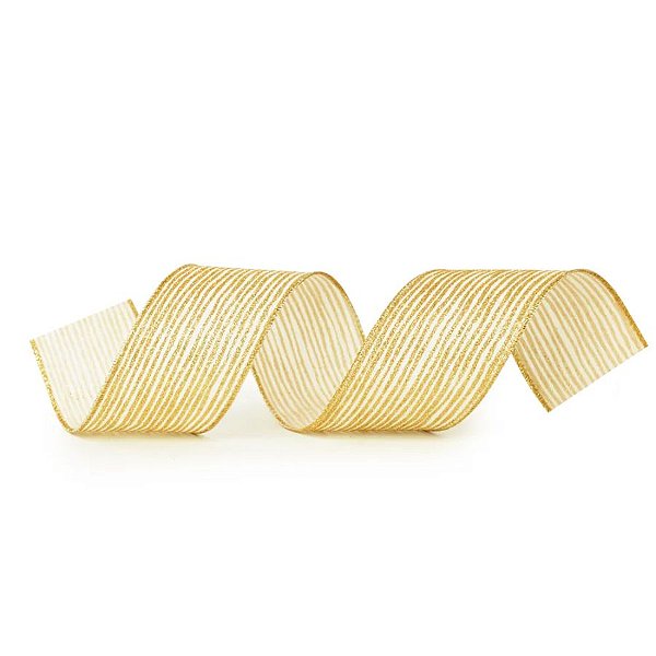 Fita Decorativa Aramada - Listrada Marfim - 6,3x914cm   - 1 unidade - Cromus - Rizzo