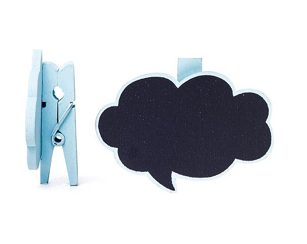 Lousa para Personalizar Prendedor Balão de Pensamento Azul - 06 unidades - Cromus - Rizzo Festas