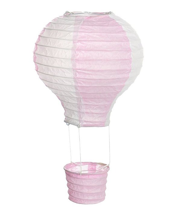 Lanterna de Papel Balão Rosa e Branco M 25x25cm - 01 unidade - Cromus - Rizzo Festas