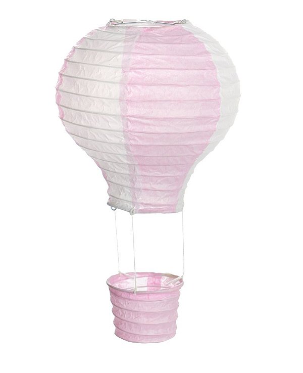 Lanterna de Papel Balão Rosa e Branco P 12x15cm - 01 unidade - Cromus - Rizzo Festas