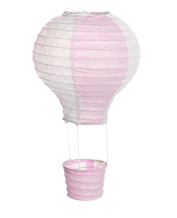 Lanterna de Papel Balão Rosa e Branco G 40x50cm - 01 unidade - Cromus - Rizzo Festas