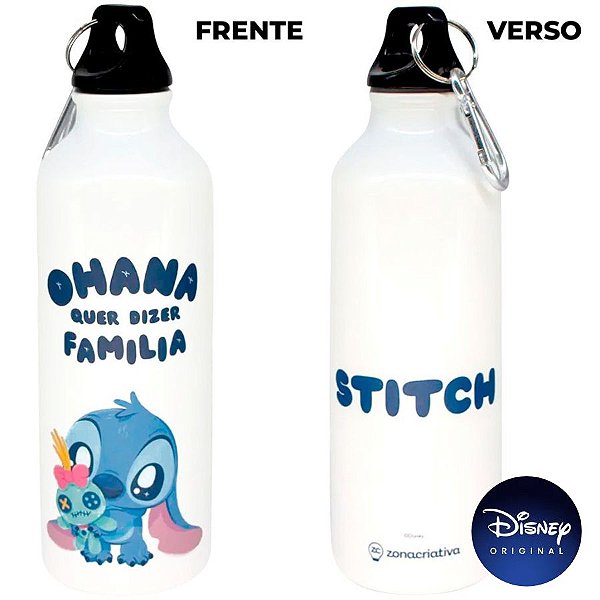 Garrafa de Alumínio Branca Stitch Cute com Mosquetão - Disney Original - 500ml - 1 unidade - Zona Criativa - Rizzo