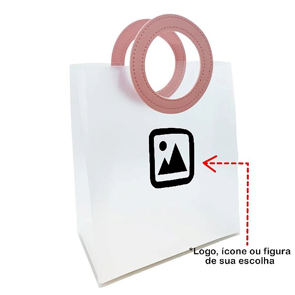 Sacola PVC com Alça Redonda Rosa Personalizada com Logo -  23x20x10cm - 1 unidade - Rizzo