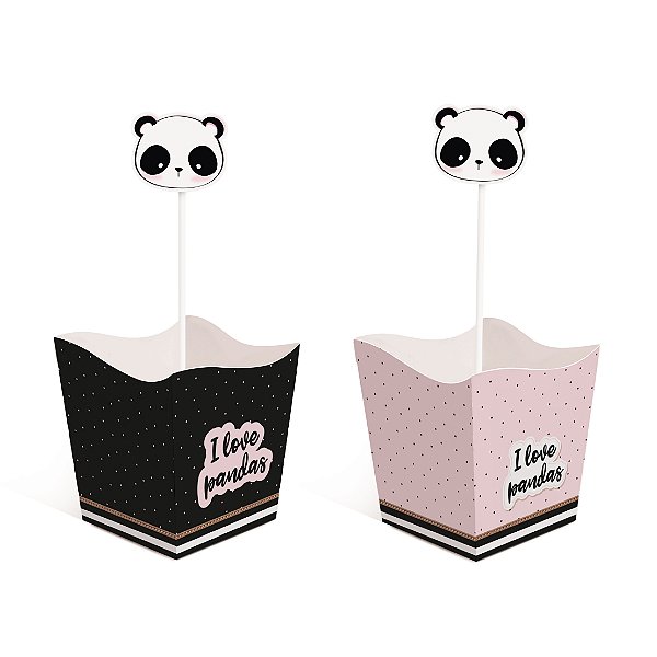 Kit Cachepot c Pick Festa Panda - 4 unidades - Cromus - Rizzo Festas