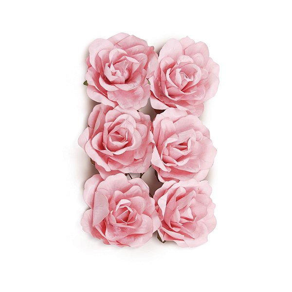 Flor Decorativa de Papel Rosa 06cm - 06 unidades - Cromus - Rizzo Festas
