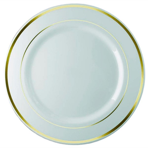 Prato Descartável Raso Redondo Premium Listras Douradas - 26cm - 6 unidades - Silver Festas - Rizzo