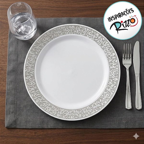 Prato Descartável Raso Redondo Premium Prata - 18cm - 6 unidades - Rizzo