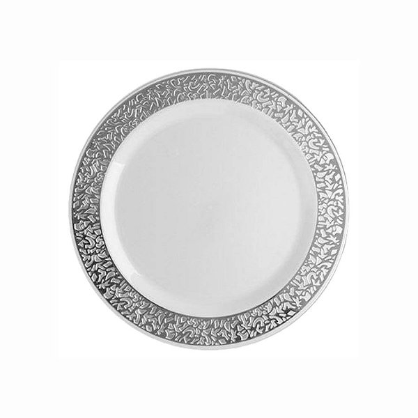 Prato Descartável Raso Redondo Premium Prata - 18cm - 6 unidades - Silver Festas - Rizzo