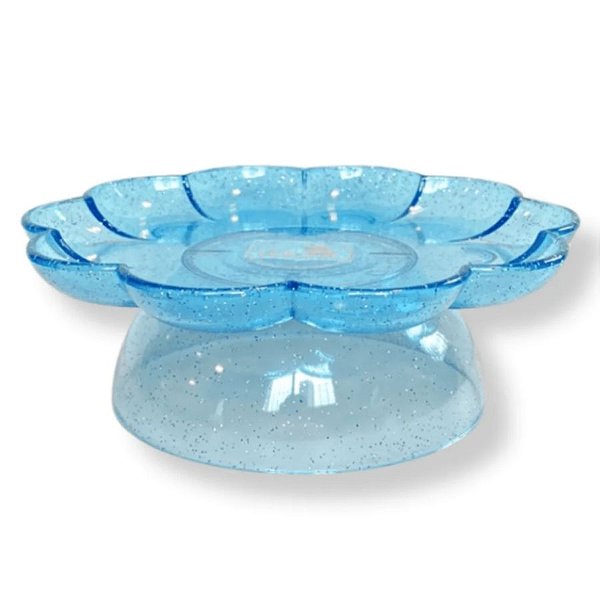 Bandeja  Flower Com Pé - 205mm - Azul Bebê Com Glitter - 1 unidade - Só Boleiras - Rizzo