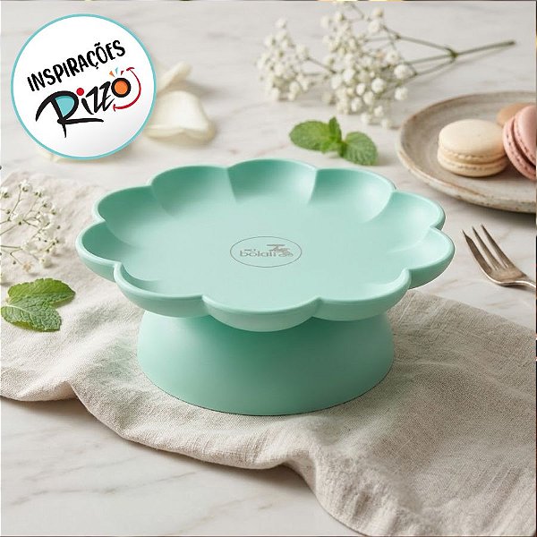 Bandeja Flower Com Pé - 205mm - Verde Claro Fosco - 1 unidade - Só Boleiras - Rizzo