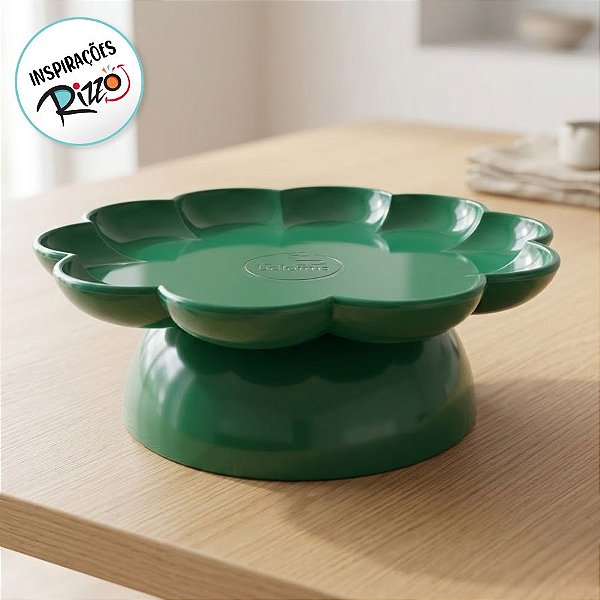 Bandeja Flower Com Pé - 205mm - Verde Folha - 1 unidade - Só Boleiras - Rizzo