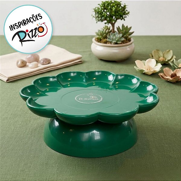 Bandeja Flower Com Pé - 180mm - Verde Folha - 1 unidade - Só Boleiras - Rizzo