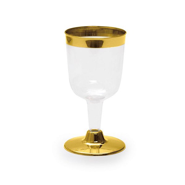 Taça de Vinho com Borda Ouro 170ml - 06 unidades - Descartáveis de Luxo - Cromus - Rizzo Festas
