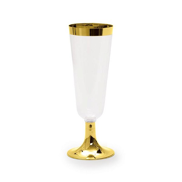 Taça de Champagne com Borda Ouro 170ml - 06 unidades - Descartáveis de Luxo - Cromus - Rizzo Festas