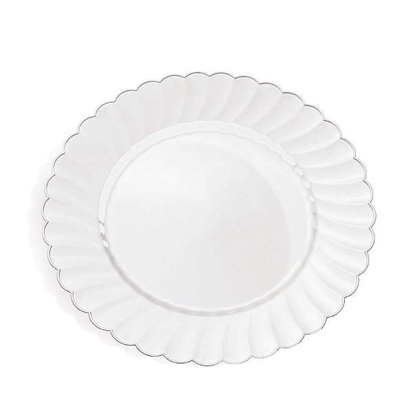 Prato Transparente com Borda Prata G 26cm - 06 unidades - Descartáveis de Luxo - Cromus - Rizzo Festas