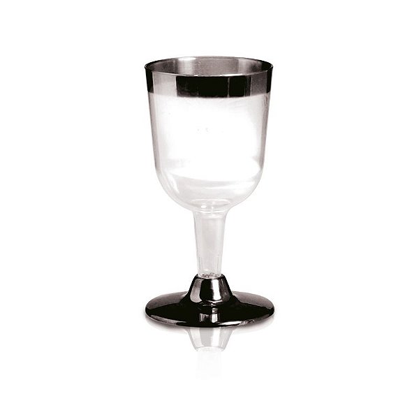 Taça de Vinho com Borda e Base Prata 160ml - 06 unidades - Descartáveis de Luxo - Cromus - Rizzo Festas