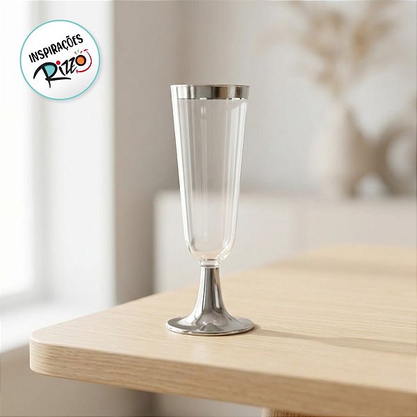 Taça de Champagne com Borda e Base Prata 120ml - 06 unidades - Descartáveis de Luxo - Cromus - Rizzo Festas