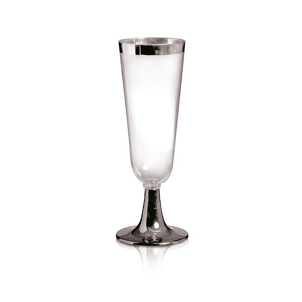 Taça de Champagne com Borda e Base Prata 120ml - 06 unidades - Descartáveis de Luxo - Cromus - Rizzo Festas