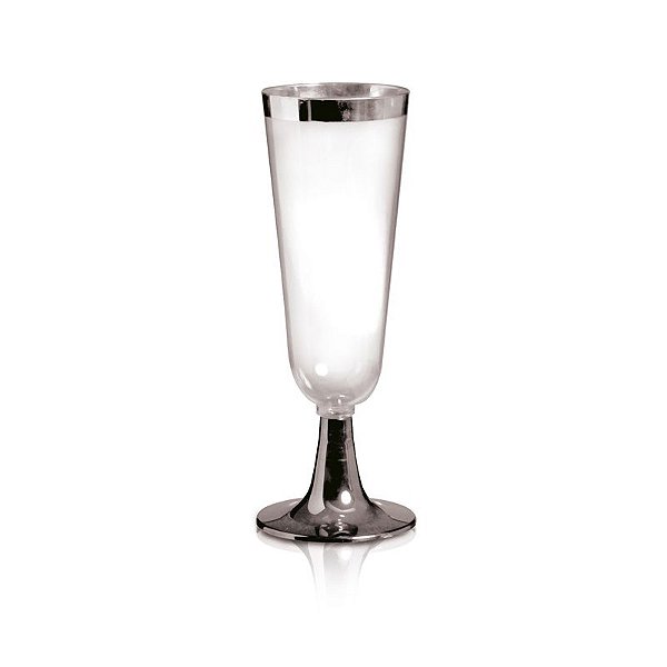 Taça de Champagne com Borda e Base Prata 120ml - 06 unidades - Descartáveis de Luxo - Cromus - Rizzo Festas