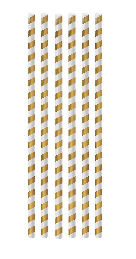 Canudo de Papel Listras Dourado - 20 unidades - Cromus - Rizzo Festas