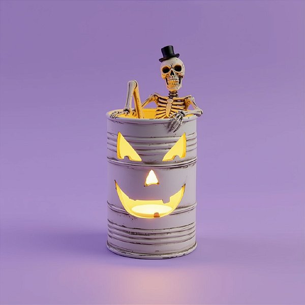 Enfeite de Halloween de Resina - Lata Com Formato De Caveira e Led - 17x8cm - 1 unidade - Cromus - Rizzo
