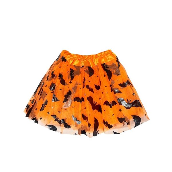 Saia Tule Com Morcegos  - Laranja - Festa Halloween - 1 unidade - Rizzo