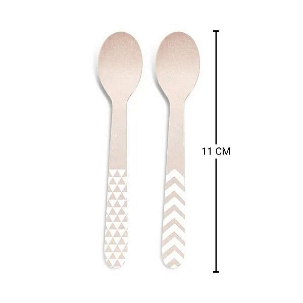 Colherzinha de Madeira Decorada Branco - 11cm - 8 unidades - Rizzo