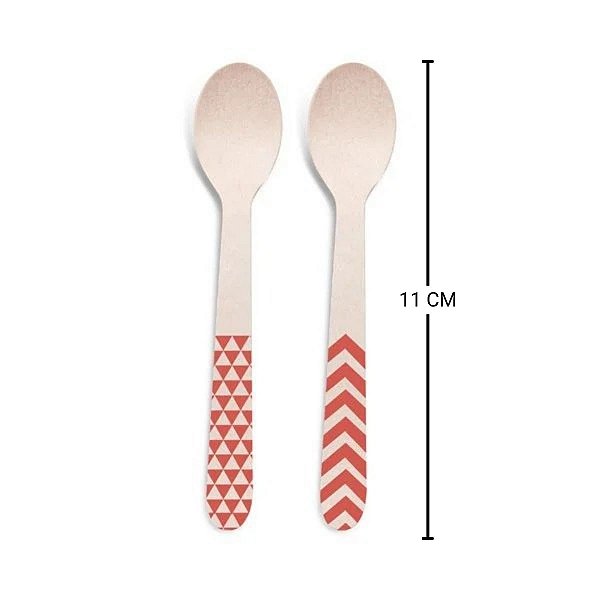 Colherzinha de Madeira Decorada Vermelho - 11cm - 08 unidades - Cromus - Rizzo Festas