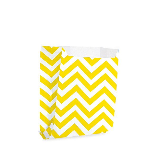 Saquinho de Papel para Mini Pizza e Hambúrguer M 10x10,5x4cm - Missoni Amarelo - 50 unidades - Cromus - Rizzo Festas