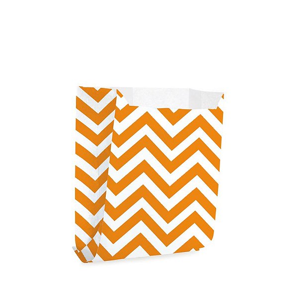 Saquinho de Papel para Mini Pizza e Hambúrguer M 10x10,5x4cm - Missoni Laranja - 50 unidades - Cromus - Rizzo Festas