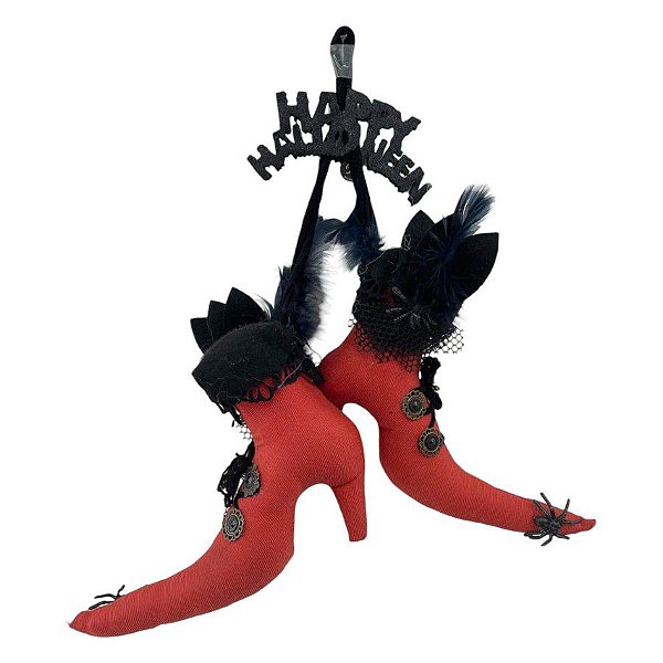 Enfeite Decorativo Hallowenn - Sapato de Bruxa Vermelho - 42cm - 1 unidade - Rizzo