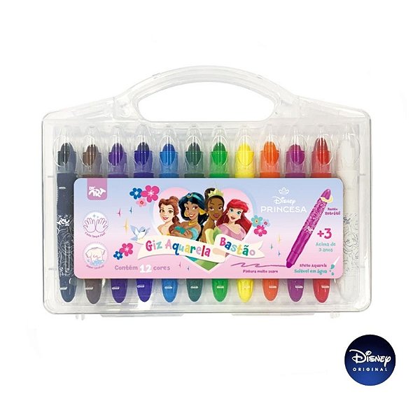 Giz Aquarela Bastão Princesas 12 Cores - Ref. 4737 - Disney Original - 12 unidades - DAC Art - Rizzo