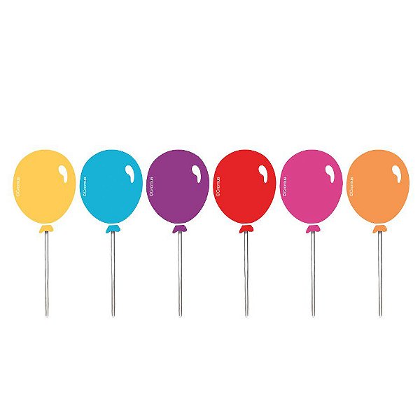 Pick Decorativo Balões Festa Cores - 12 unidades - Cromus - Rizzo Festas