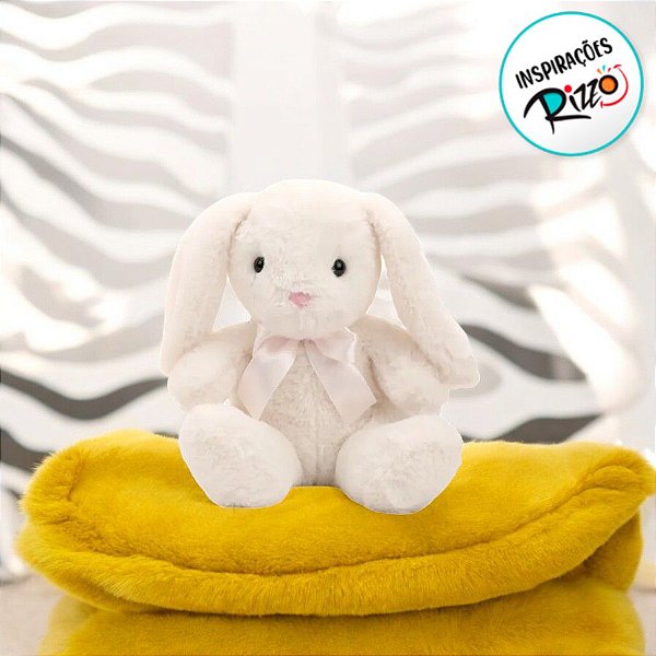 Coelho de Pelúcia Branco com Laço Rosa - 25cm - 1 unidade - Cromus - Rizzo