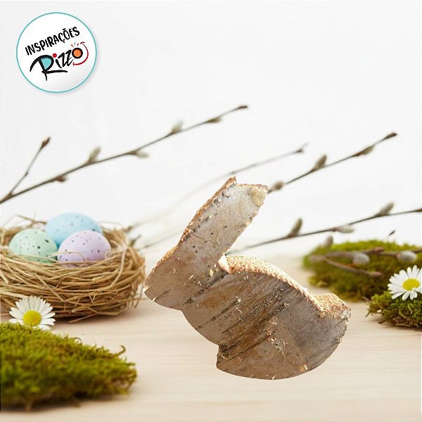 Kit Coelhos Decorativos em Madeira Rustica - 6cm - 6 unidades - Cromus - Rizzo