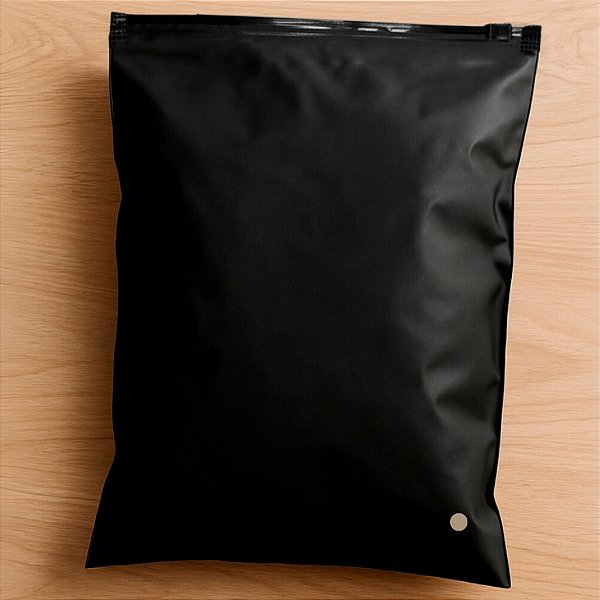 Saco Trilho Zip Preto Fosco Com Furo - 35x45cm - 50 unidades - Rizzo