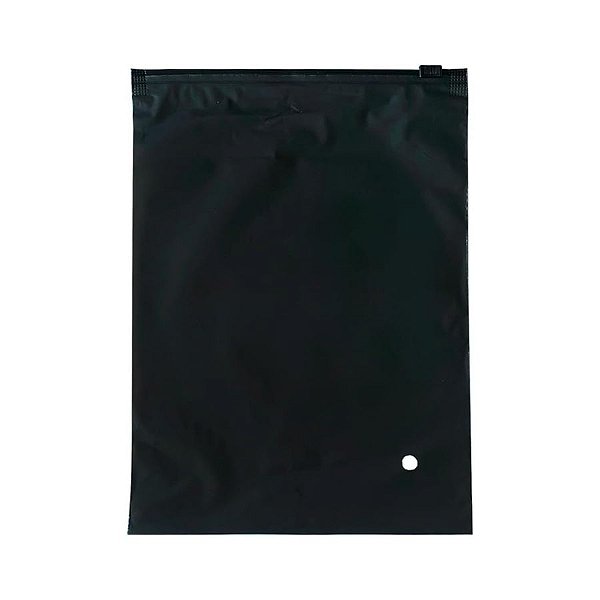 Saco Trilho Zip Preto Fosco Com Furo - 30x40cm - 50 unidades - Rizzo
