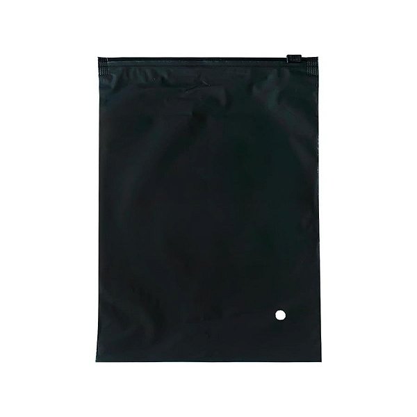 Saco Trilho Zip Preto Fosco Com Furo - 25x35cm - 50 unidades - Rizzo