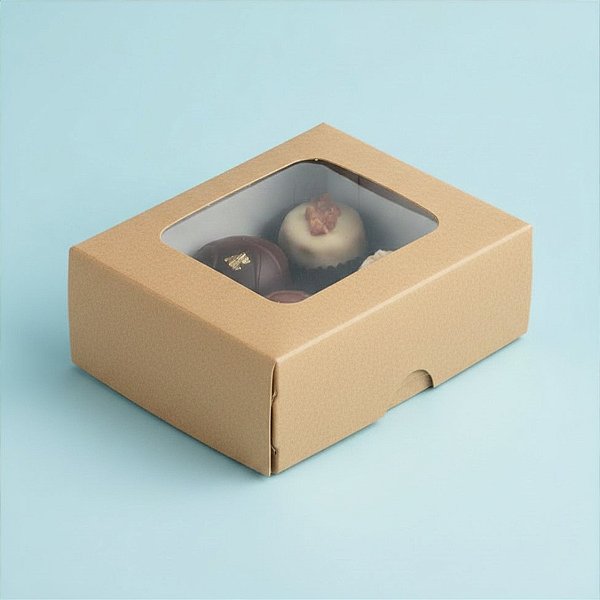 Caixa Doces com Visor S0 (6cm x 5cm x 2,5cm) Kraft - 10 unidades - Assk - Rizzo Embalagens