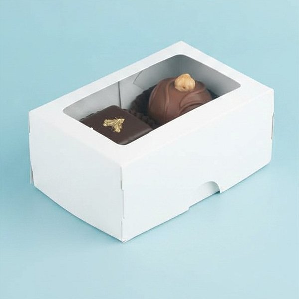 Caixa 2 Doces com Visor S1 (6cm x 9cm x 4cm) Branca  - 10 unidades - Assk - Rizzo