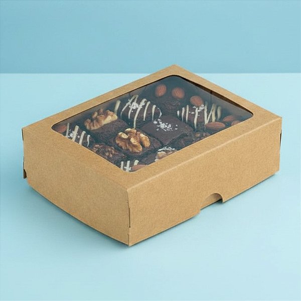Caixa com Visor S18 (11,5cm x 15,5cm x 3,5cm) Kraft - 10 unidades - Assk - Rizzo Embalagens