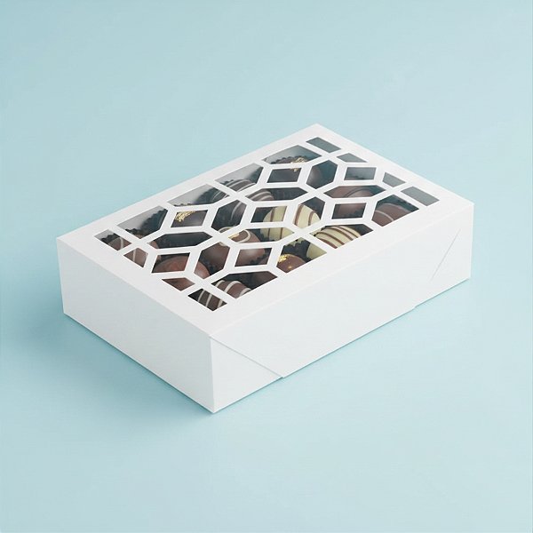 Caixa com Visor Vazado S2 - Branco - (10cm x 15cm x 4cm) - 10 unidades - Assk - Rizzo