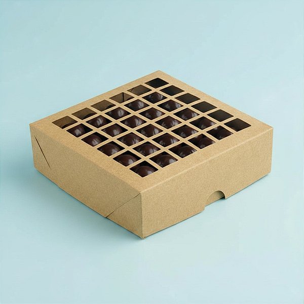 Caixa com Visor Vazada S3 (14cm x 14cm x 4cm) Kraft 10 unidades Assk Rizzo Embalagens