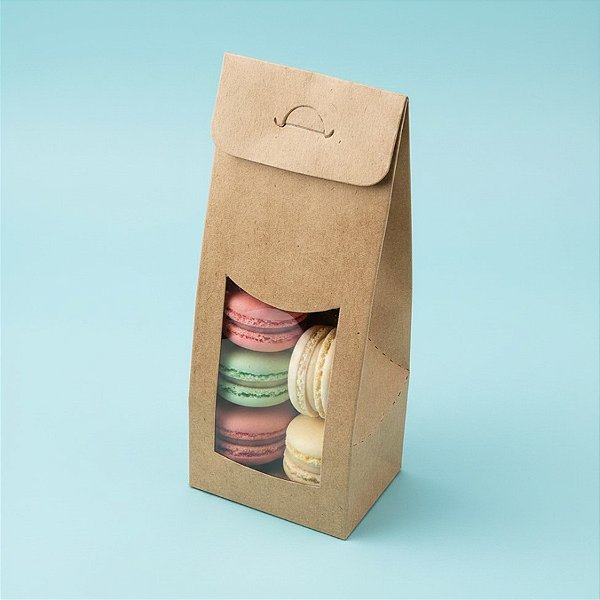 Caixa Sacolinha com Visor P - (7,5cm x 19cm x 6cm) Kraft - 10 unidades - Assk - Rizzo