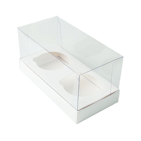 Caixa Cupcake com Tampa Transparente 2 Cavidades (17cm x 9cm x 8,5cm) Branca 10 unidades Assk Rizzo Embalagens