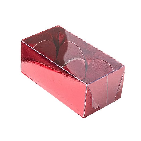 Caixa 2 Doces com Tampa Transparente Nº 2 (8,5cm x 4cm x 3,5cm) Vermelha 10 unidades Assk Rizzo Embalagens