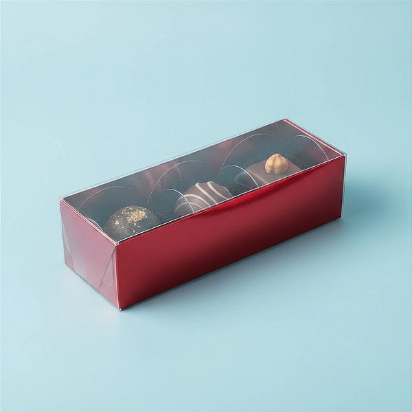 Caixa 3 Doces com Tampa Transparente Nº 3 (12cm x 4,5cm x 3,5cm) Vermelha - 10 unidades - Assk - Rizzo
